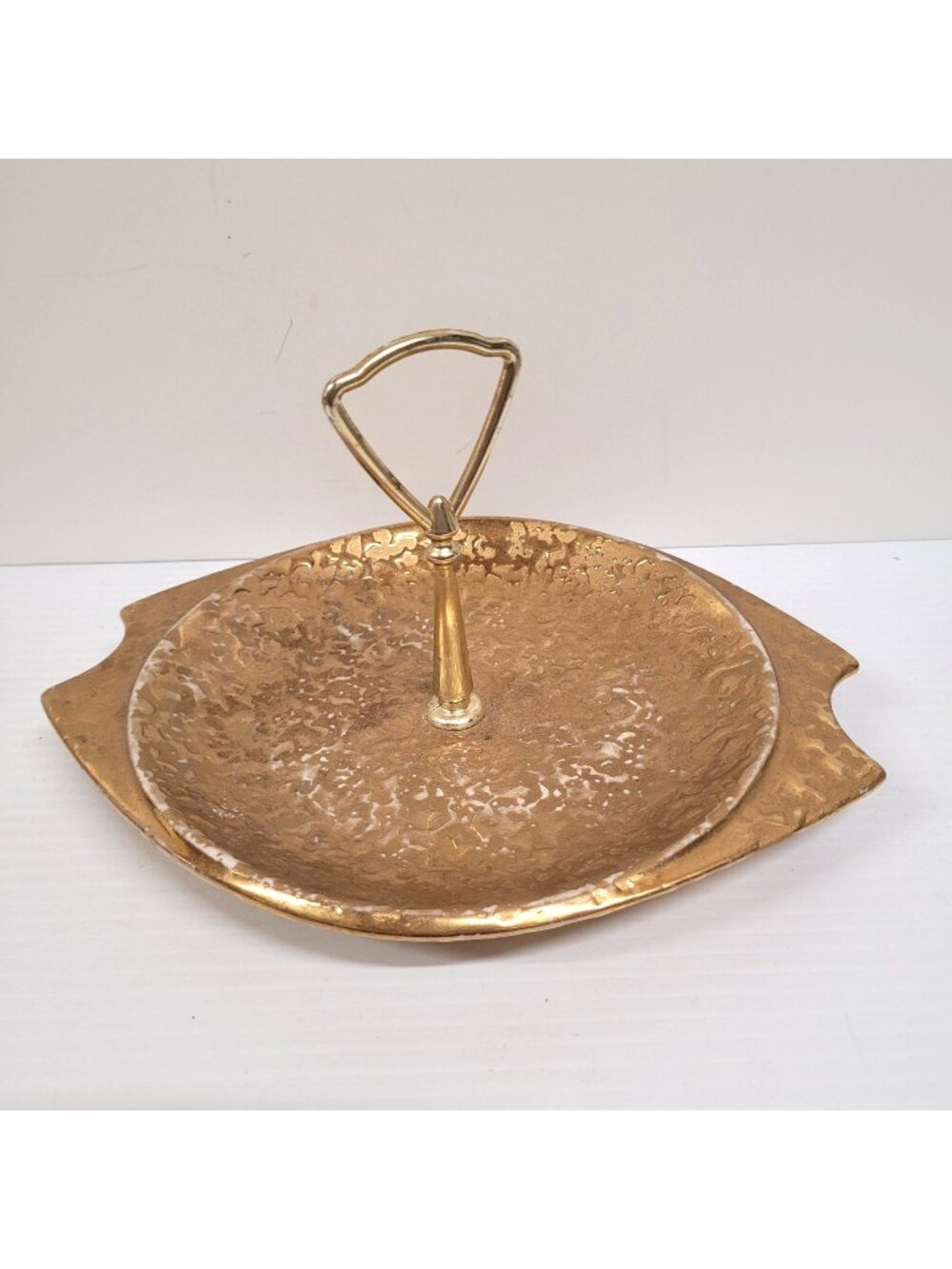 Bel Terr Weeping Gold Serving Tray 22 Kt Gold MCM Made In The USA Tray Dish VTG